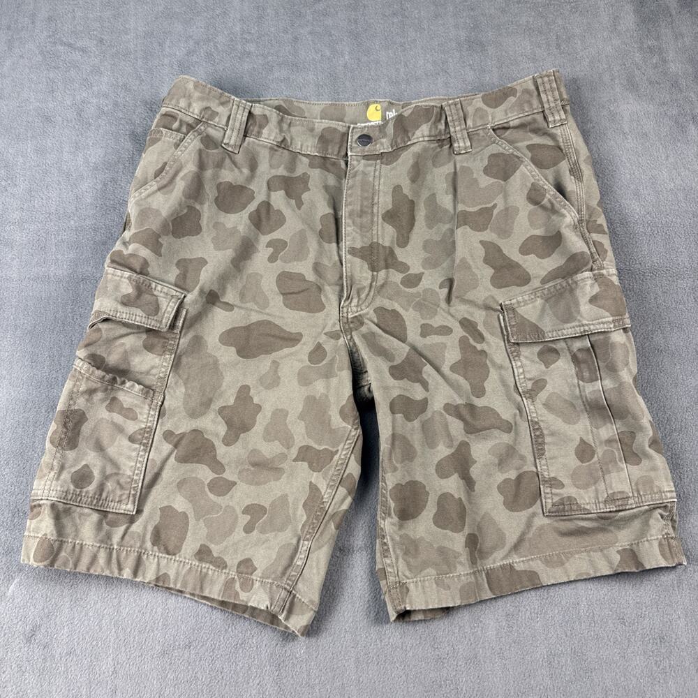 Carhartt Relaxed Fit Camo Cargo Shorts Canvas Cotton 10" Inseam Green Brown 40